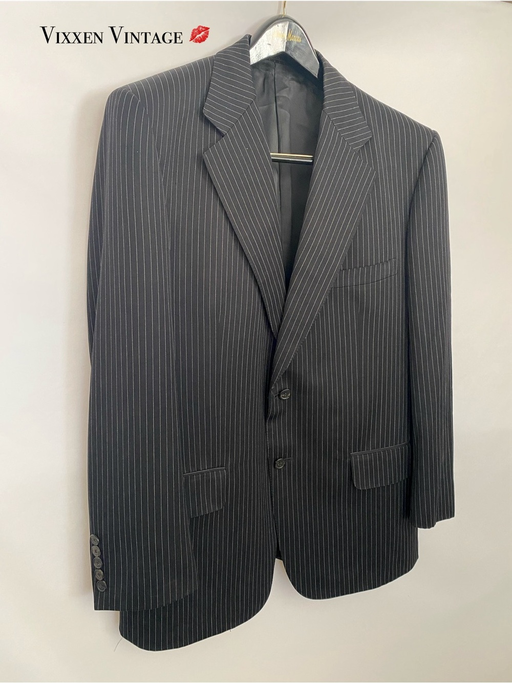 VINTAGE GUCCI ‘PINSTRIPE WOOL MOHAIR SUIT’ IN BLACK
